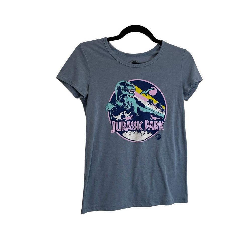 Jurassic World Jurassic Park Gray Blue Pink Graphic Tee Shirt Short Sleeve Sz S